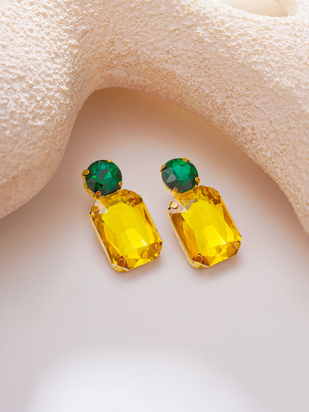 Gold Plated Citrine Emerald Crystal Drop Earrings