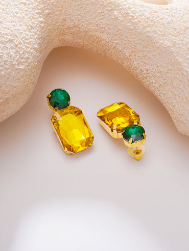 Gold Plated Citrine Emerald Crystal Drop Earrings