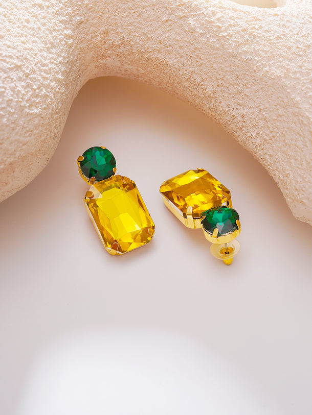 Gold Plated Citrine Emerald Crystal Drop Earrings