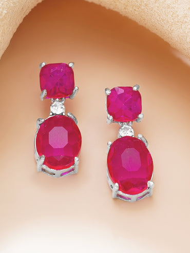 Rhodium Plated Crystal Duo Drop Earrings