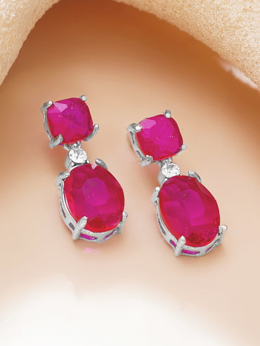 Rhodium Plated Crystal Duo Drop Earrings