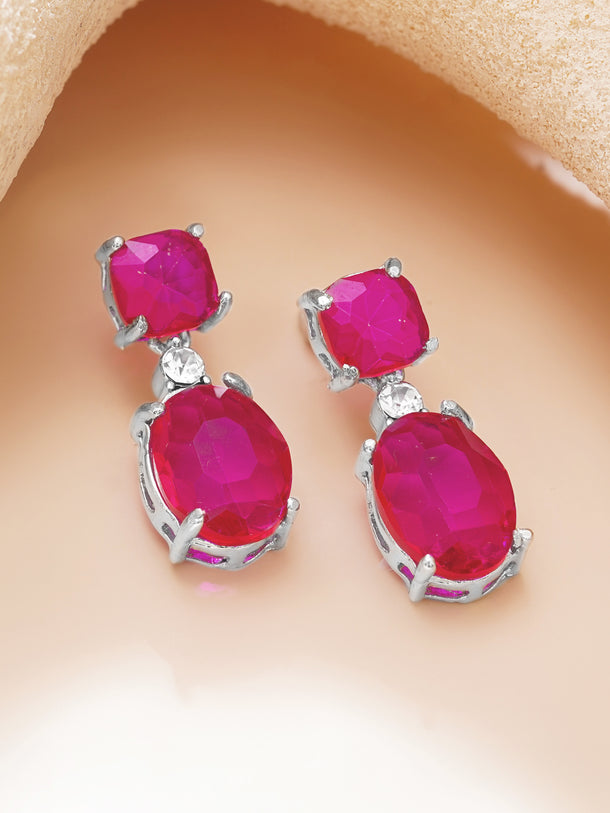 Rhodium Plated Crystal Duo Drop Earrings