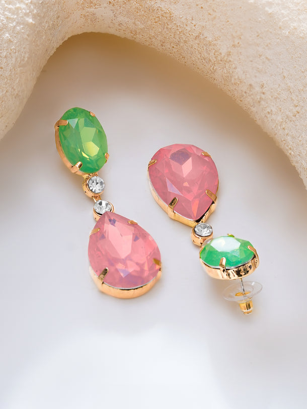 Gold Plated Mint Pink Crystal Drop Earrings