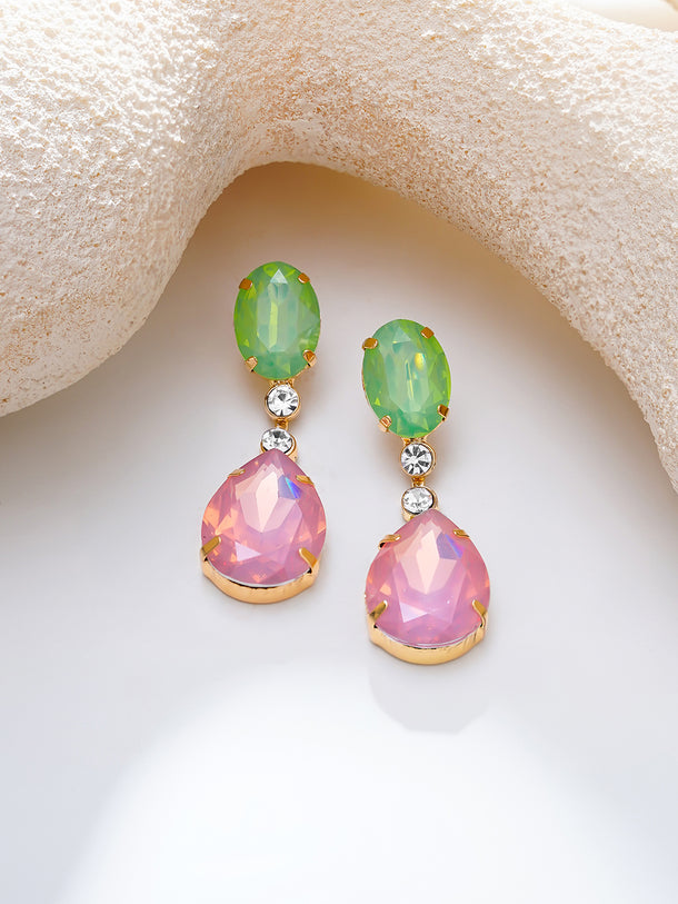 Gold Plated Mint Pink Crystal Drop Earrings