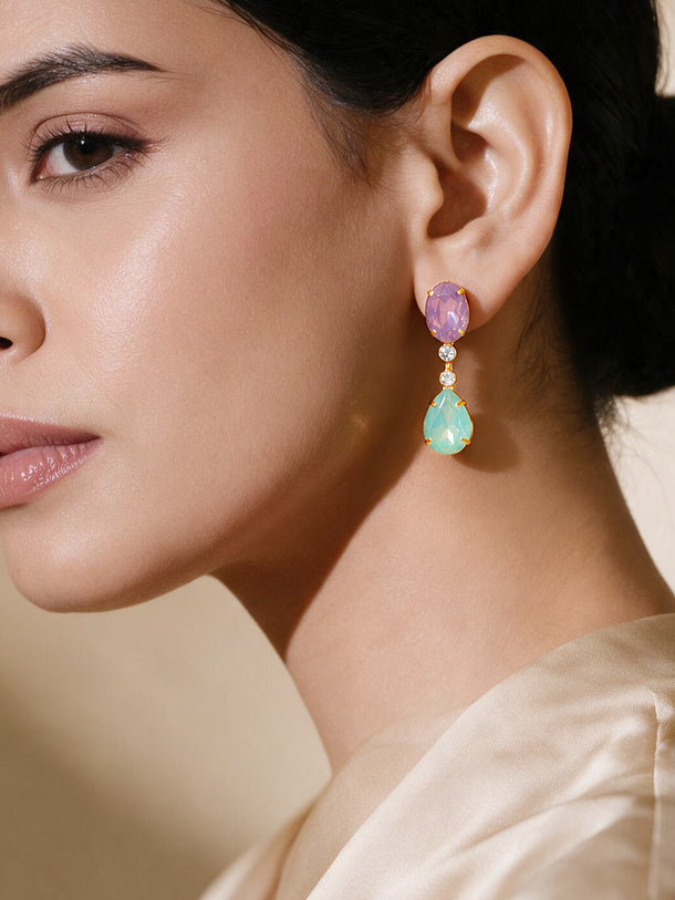 Gold Plated double-drop crystal statement earrings
