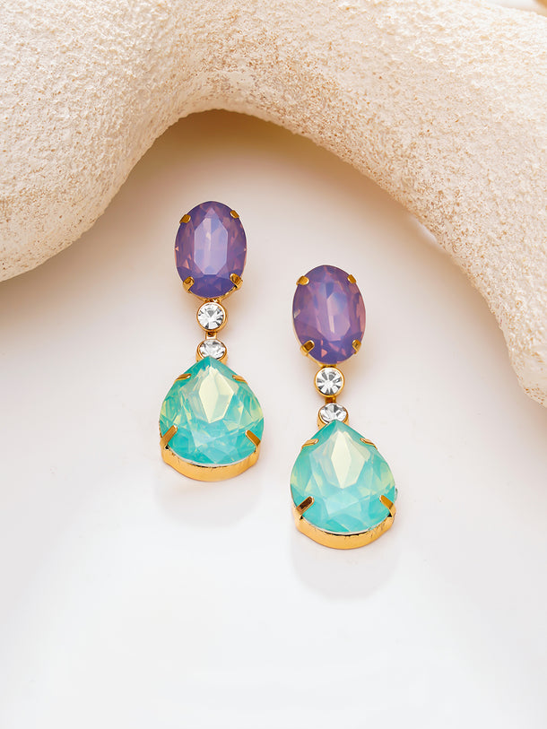 Gold Plated double-drop crystal statement earrings