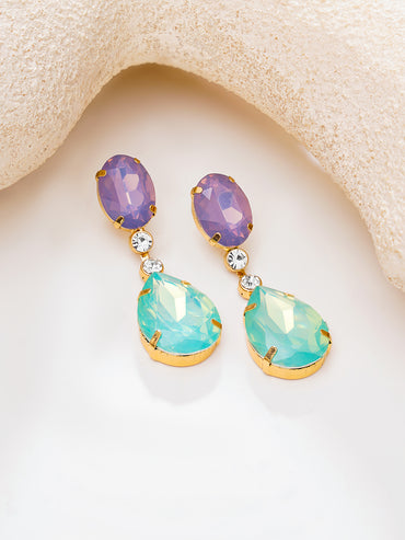 Gold Plated double-drop crystal statement earrings