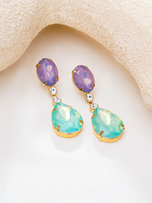 Gold Plated double-drop crystal statement earrings