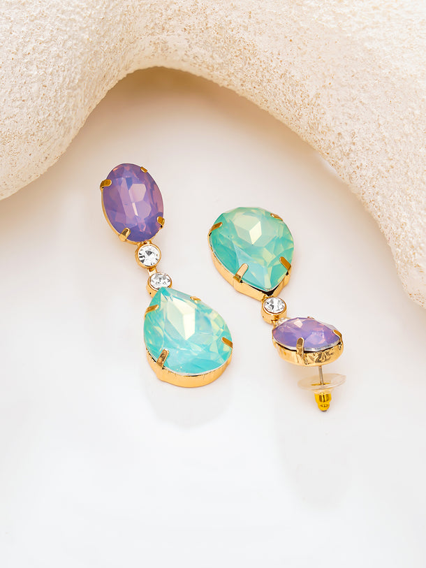 Gold Plated double-drop crystal statement earrings
