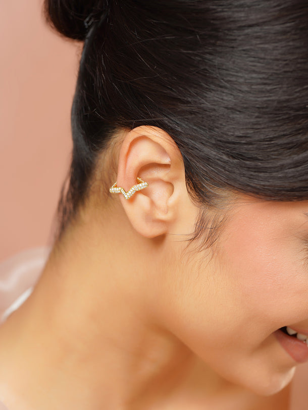 Gold Plated American Diamond Zirconia star design Cuff Earrings