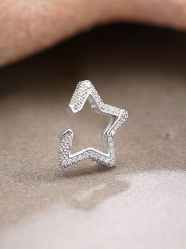 Rhodium Plated American Diamond Zirconia star design Cuff Earrings