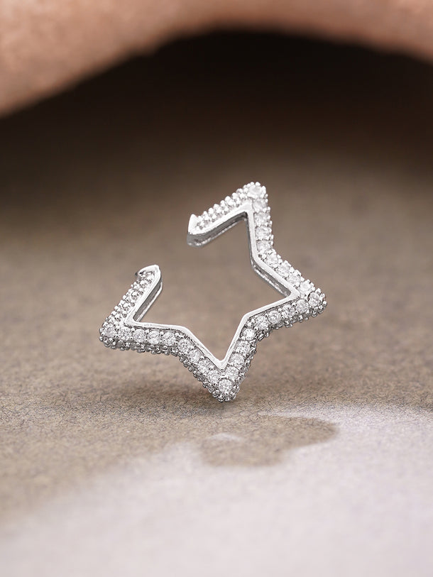 Rhodium Plated American Diamond Zirconia star design Cuff Earrings