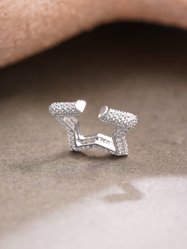Rhodium Plated American Diamond Zirconia star design Cuff Earrings