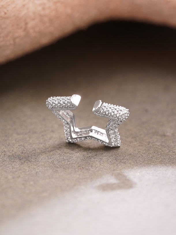 Rhodium Plated American Diamond Zirconia star design Cuff Earrings