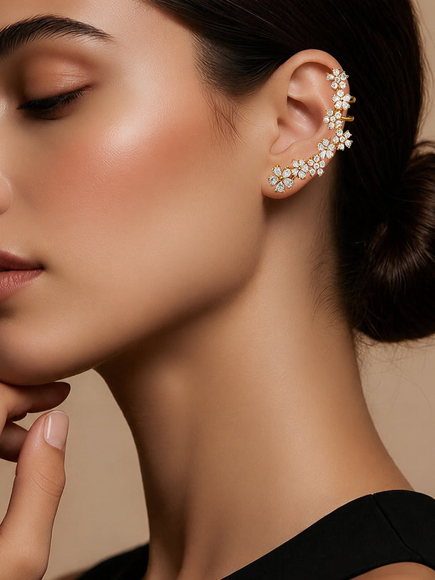 Gold Plated Crystal Blossom Vine Ear Cuff