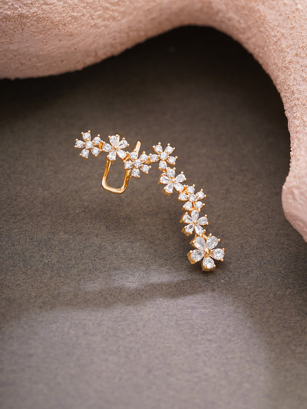 Gold Plated Crystal Blossom Vine Ear Cuff