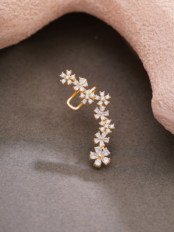 Gold Plated Crystal Blossom Vine Ear Cuff
