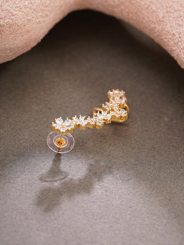 Gold Plated Crystal Blossom Vine Ear Cuff