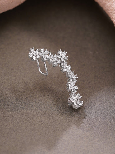 Rhodium Plated Crystal Blossom Vine Ear Cuff