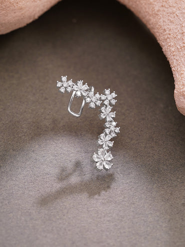 Rhodium Plated Crystal Blossom Vine Ear Cuff