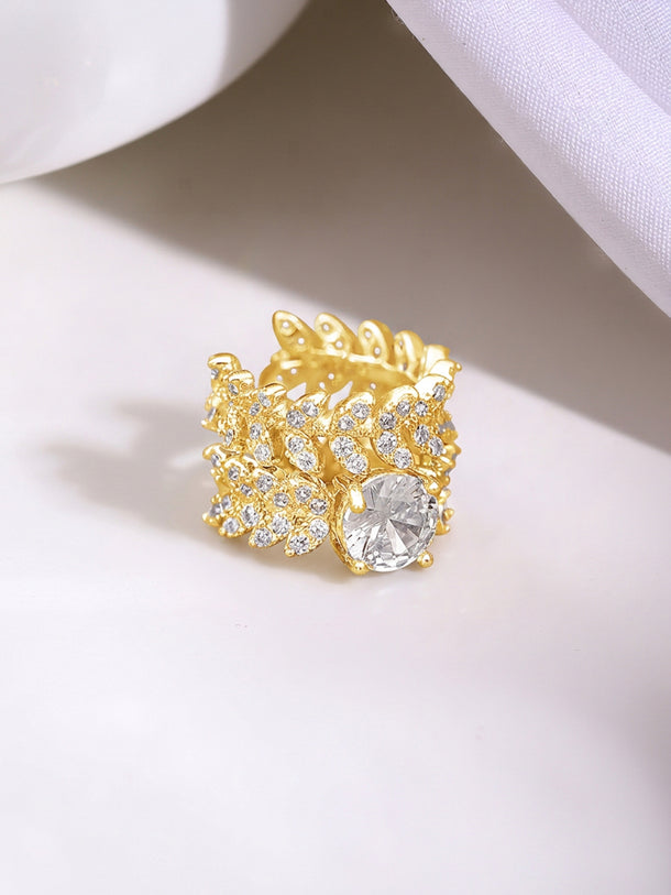 Gold Plated Crystal Leaf Vine Statement Cuff Earrings