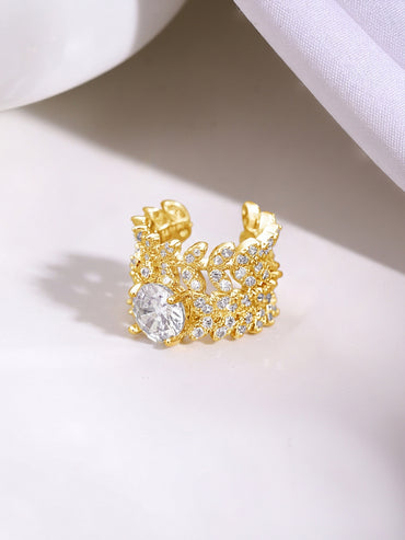 Gold Plated Crystal Leaf Vine Statement Cuff Earrings