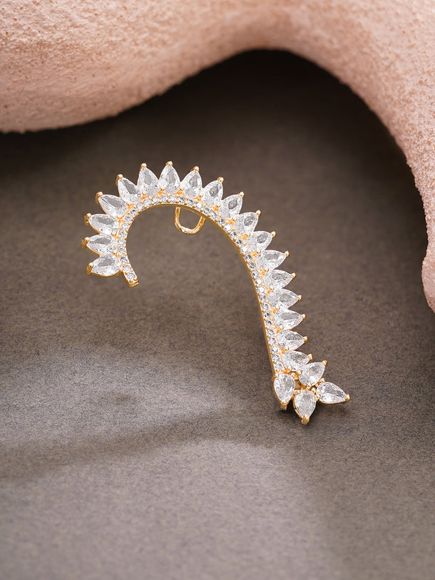 Gold Plated Crystal Vine Ear Cuff Earrings