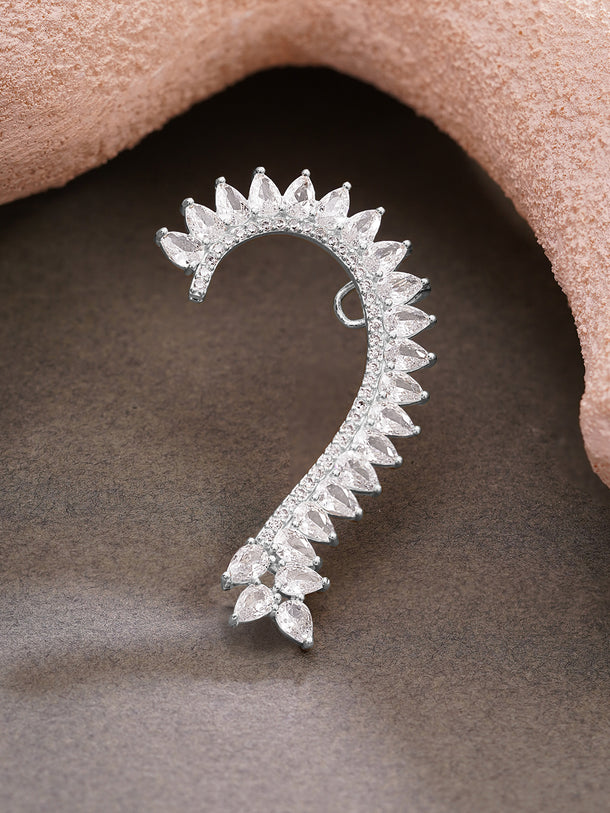 Rhodium Plated Crystal Vine Ear Cuff Earrings