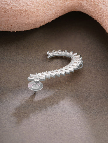 Rhodium Plated Crystal Vine Ear Cuff Earrings