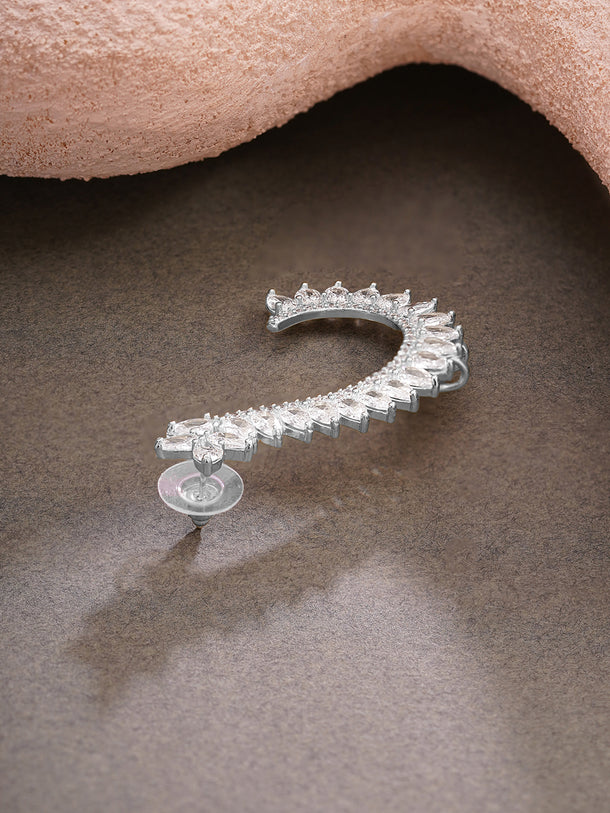 Rhodium Plated Crystal Vine Ear Cuff Earrings
