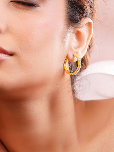 Gold Plated Crystal Statement Hoop Earrings