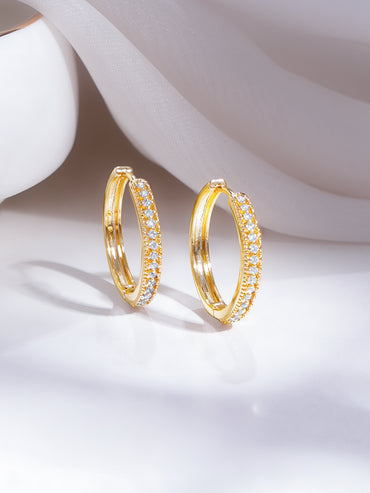 Gold Plated Crystal Statement Hoop Earrings