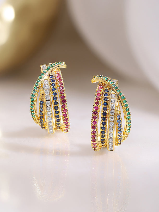 Gold Plated Zirconia Crossover Hoop Earrings