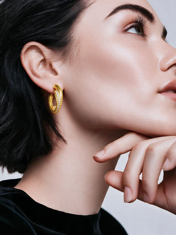 Gold Plated dual-band twist huggie hoop earrings