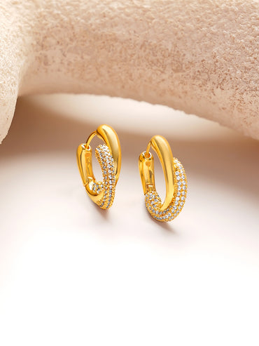 Gold Plated dual-band twist huggie hoop earrings