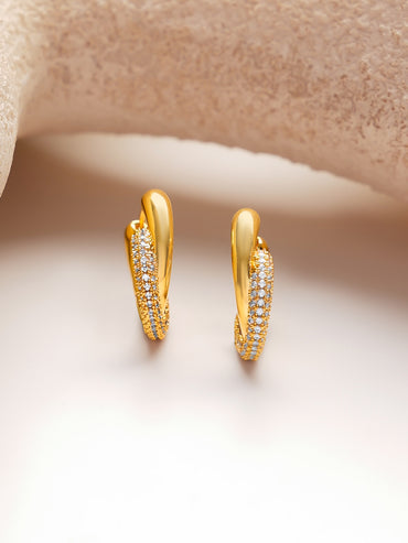 Gold Plated dual-band twist huggie hoop earrings