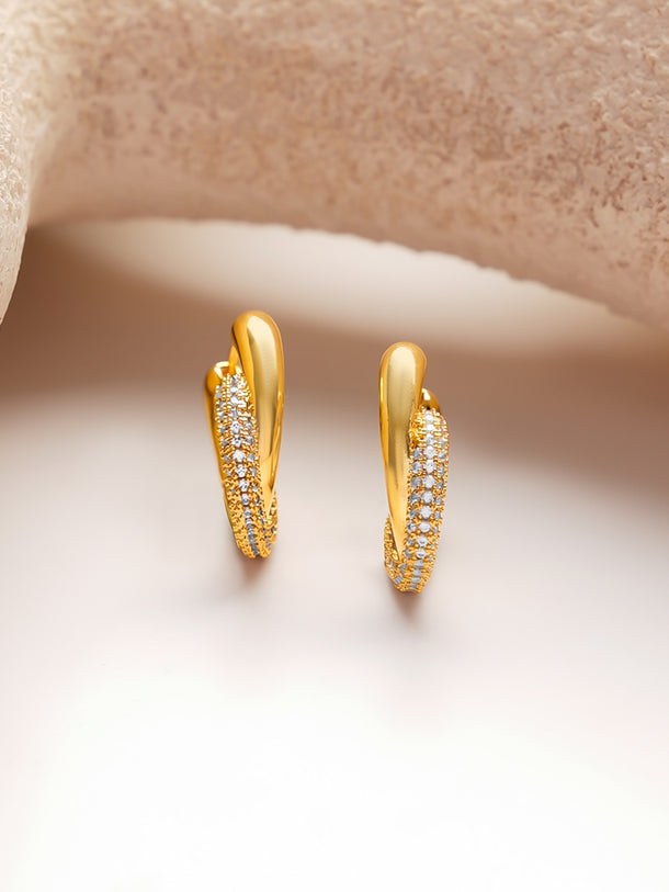 Gold Plated dual-band twist huggie hoop earrings