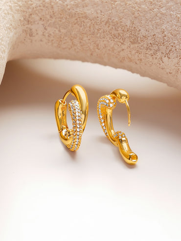Gold Plated dual-band twist huggie hoop earrings