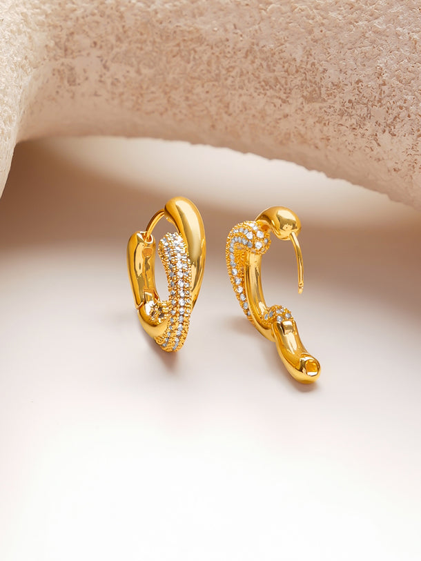 Gold Plated dual-band twist huggie hoop earrings