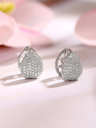 Rhodium Plated American Diamond Zirconia Teardrop Hoop Earrings