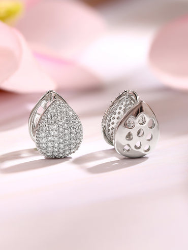 Rhodium Plated American Diamond Zirconia Teardrop Hoop Earrings