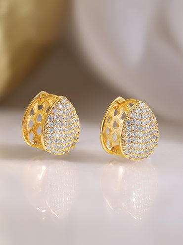 Gold Plated American Diamond Zirconia Teardrop Hoop Earrings
