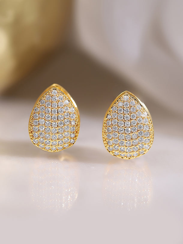 Gold Plated American Diamond Zirconia Teardrop Hoop Earrings