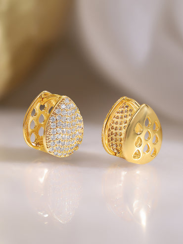 Gold Plated American Diamond Zirconia Teardrop Hoop Earrings