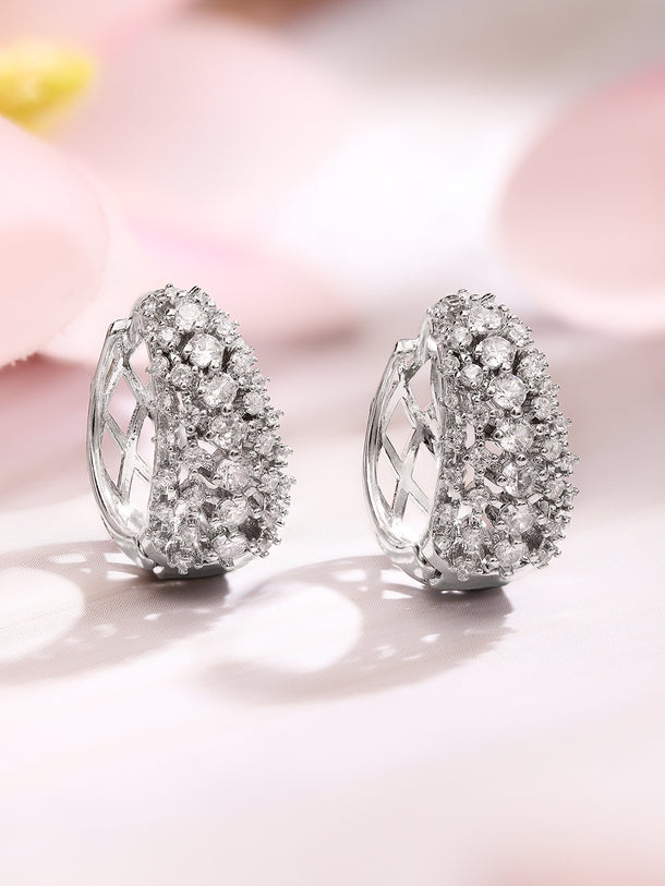 Rhodium Plated American Diamond Zirconia Hoop Earrings