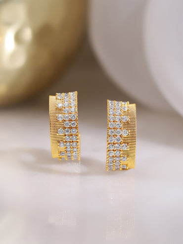 Gold Plated Pave Crystal Statement Hoop Earrings