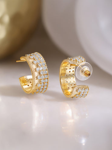 Gold Plated Pave Crystal Statement Hoop Earrings