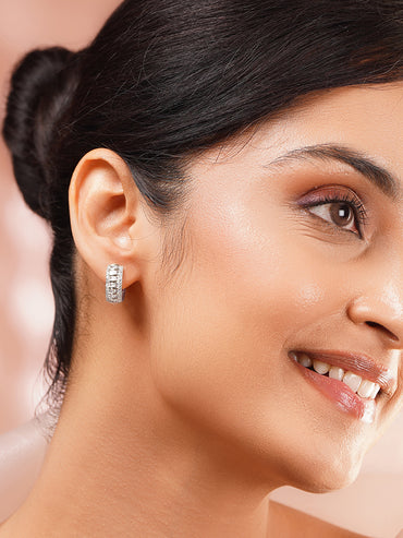 Gold Plated American Diamond Zirconia Hoop Earrings
