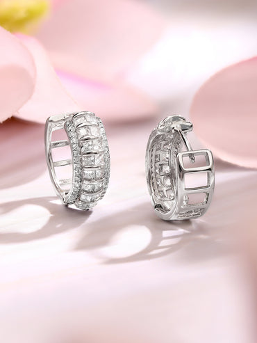 Gold Plated American Diamond Zirconia Hoop Earrings