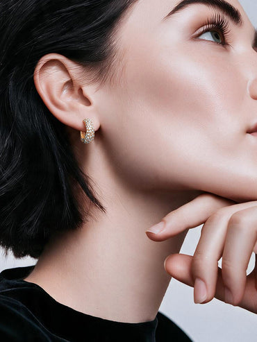 Gold plated brass cubic zirconia half-hoop earrings